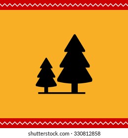 Vector icon of wood sign with two fir trees