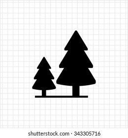 Vector icon of wood sign with two fir trees