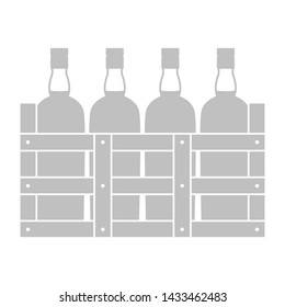 vector icon with wooden box with bottles