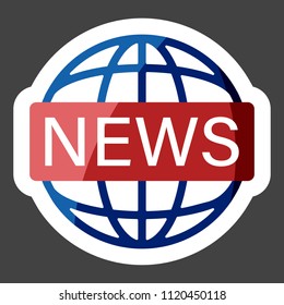 Vector icon  world news colored sticker. Image inscription news on the globe.  Layers grouped for easy editing illustration.  For your design.