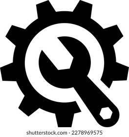 Vector icon of a wrench and gear as a concept of service tools
