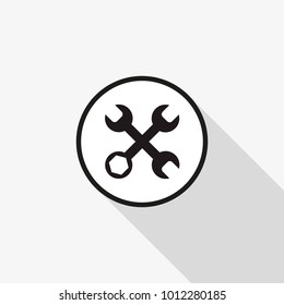 Vector icon wrench with a long shadow on the background