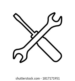 Vektorsymbol von Schraubenschlüssel und Schraubenzieher, Mechanische Werkzeuge, Reparaturwerkzeuge einzeln auf weißem Hintergrund.