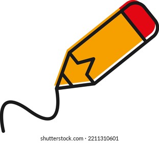 Vector icon of a writing pen. Pencil tracing. Freehand writing. Symbol of writing, study and education. School supplies.
