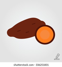 Vector icon of yam tuber and cut yam half