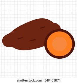 Vector icon of yam tuber and cut yam half