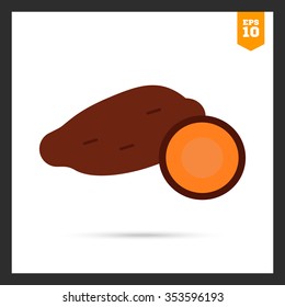 Vector icon of yam tuber and cut yam half