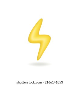 Vector Icon Yellow 3d Lightning On A White Isolated Background. Cartoon Realistic Lightning Flash Icon. Quick Decision And Speed Concept