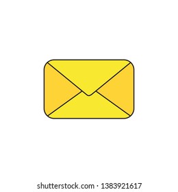 Vector icon of yellow closed mail envelope. Black outlines and colored.