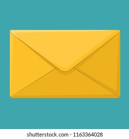 Vector icon yellow envelope. The postal envelope illustration is in a flat style.
