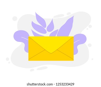 Vector icon yellow envelope. The postal envelope is in a flat style. Flat illustration isolated on white background.