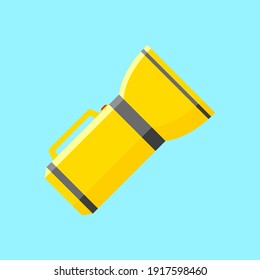 Vector icon of yellow flashlight. Yellow flashlight icon in flat style for web design. Vector illustration.