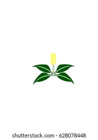 Vector icon of a yellow flower with green leaves