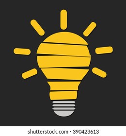 Vector icon of yellow lamp on a dark background, idea concept