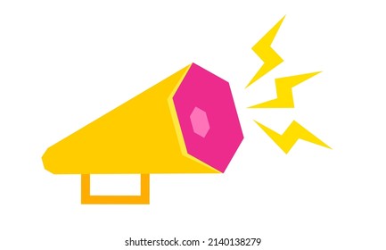 Icono vector de megáfono amarillo sobre fondo blanco. Altavoz retro para noticias calientes.