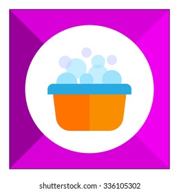 Vector icon of yellow plastic basin with foam and bubbles