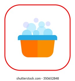 Vector icon of yellow plastic basin with foam and bubbles