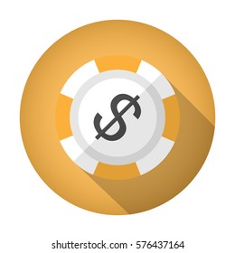 Vector icon yellow poker chip in a flat style.