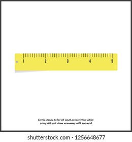 Vector icon yellow ruler. Metric system. School measuring lance. Measuring tape. Tape measure on white isolated background. Layers grouped for easy editing illustration. For your design.
