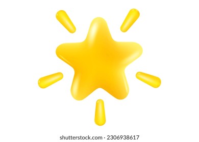 Icono vector de estrella amarilla en un estilo 3D realista. Logros para juegos o comentarios de evaluación de clientes de sitios web. Ilustración vectorial de la estrella al estilo kawaii. Emoji.