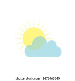 vector icon of yellow sun and blue cloud and white background