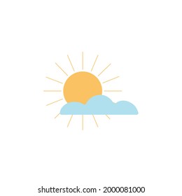 vector icon of yellow sun and blue cloud and white background