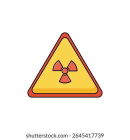 A vector icon of a yellow triangular warning sign with a red border, featuring the international symbol for radiation hazard.
