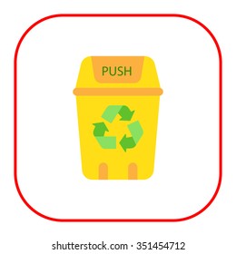 Vector icon of yellow waste bin with recycling sign