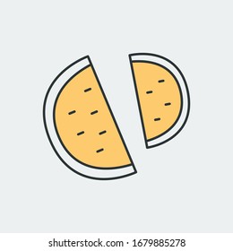 Vector icon of a yellow watermelon in the tropics. It represents a concept of summer fruits, tropics, fun, beach and healthy eating. Also can be used as a logo
