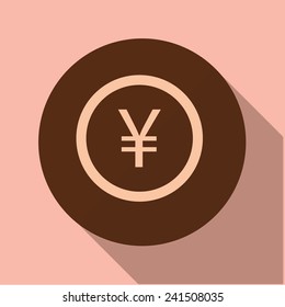 Vector icon of "yen" on a brown circle with a long shadow 