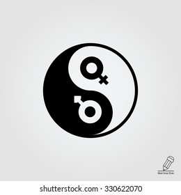 Vector icon of yin yang symbol with male and female gender signs