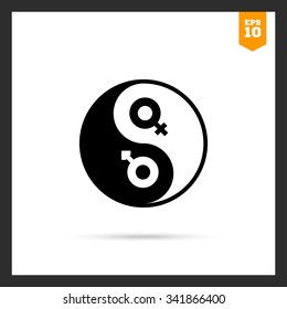 Vector icon of yin yang symbol with male and female gender signs