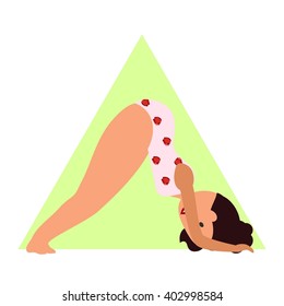 Vector icon with yoga pose isolated on white background with cute girl and triangle
