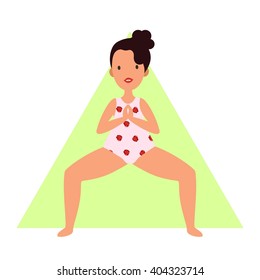 Vector icon with yoga pose isolated on white background with cute girl and triangle