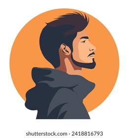 Icono vector del avatar de un joven para una red social. Retrato. Ilustración plana vectorial sobre fondo amarillo. Estilo sencillo