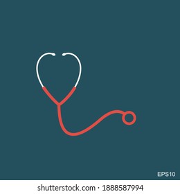 Vector icon.flat design heart shape Stethoscope medical instrument . health care love support logo. outbreak coronavirus symbol. save life pandemic. emblem support concep