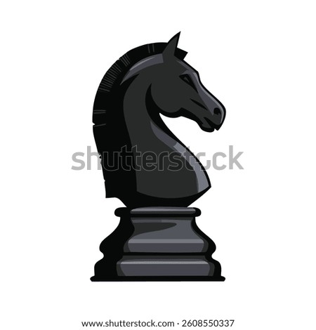 Vector Iconic Horse Head Knight Chess Piece with Simplified Form and Shadowed Contours for Strategic Game Design