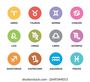 vector icons of 12 zodiac signs. constellation, astrology, symbol