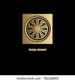 Vector icons. Abstract patterns for monograms, logos, symbols, corporate identity. Art illustration templates with elements of geometry. Print gold foil on black background.