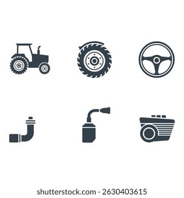 Vector Icons of Agricultural Machinery and Parts