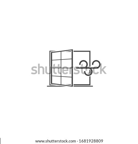 Vector icons airing the room. Open window. Wind blowing through the window, a draft on white isolated background. 