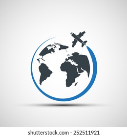 Vector icons airplane fly around the planet earth