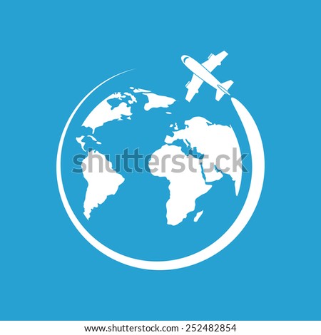 Vector icons airplane fly around the planet earth