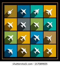 Vector icons of airplanes in flat style