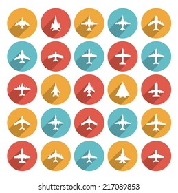 Vector icons of airplanes in flat style