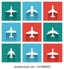 Vector icons of airplanes in flat style