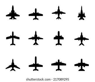 Vector icons of airplanes on white background