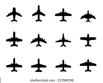 Vector icons of airplanes on white background