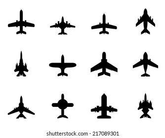 Vector icons of airplanes on white background