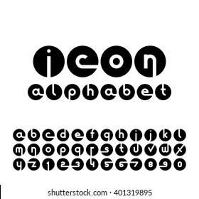 Vector icons alphabet set. Collection of round logos. Font for your design.